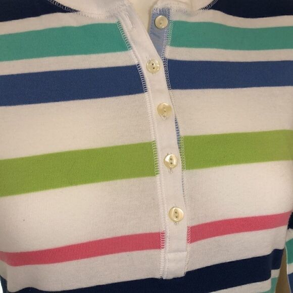 Chaps 3/4 sleeve white multicolor striped Henley - Picture 2 of 6
